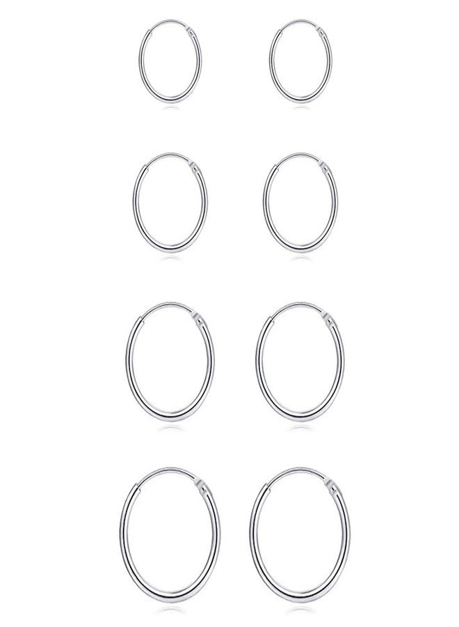 EPIRORA EPIRPRA Silver Hoop Earrings- Cartilage Earring Small Hoop Earrings for Women Men,4 Pairs of Hypoallergenic 925 Sterling Silver Tragus Earrings(Silver,8mm/10mm/12mm/14mm) - Image 1